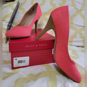 Kelly &‎ Katie Preppy Peach Canvas Coderno Career Heels Size 10 New